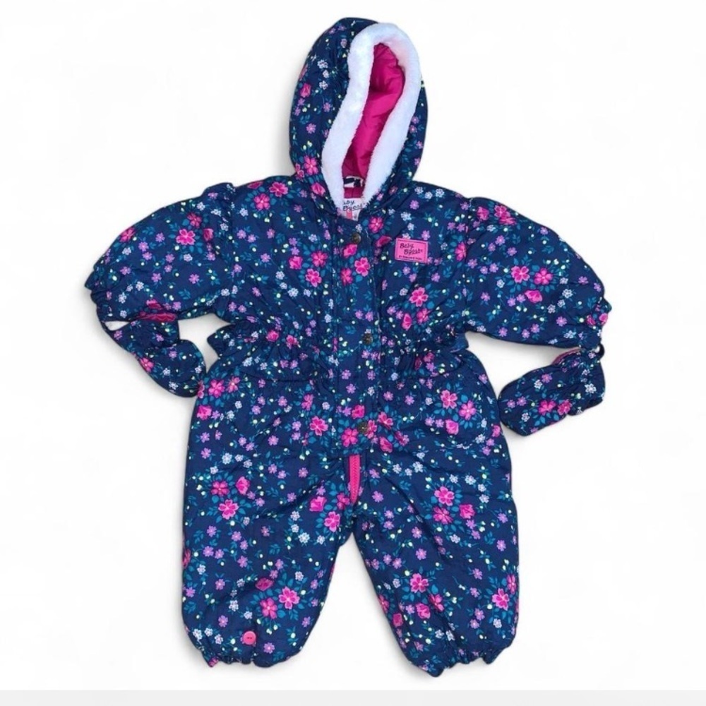 Oshkosh baby b’gosh girls Floral One Piece Snowsuit Navy Pink floral 12 mo